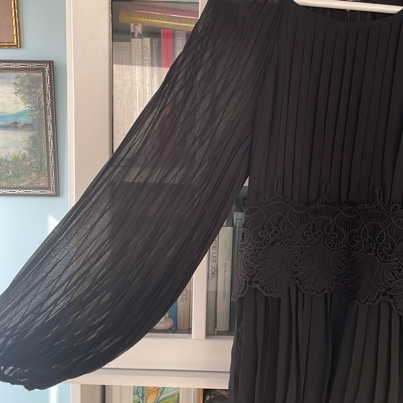 Gorgeous P.A.R.O.S.H. top with sheer sleeves and lace adjustable tie waist. - Picture 3 of 8